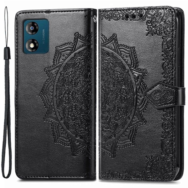 Mandala läder Motorola Moto E13 fodral - Svart Svart