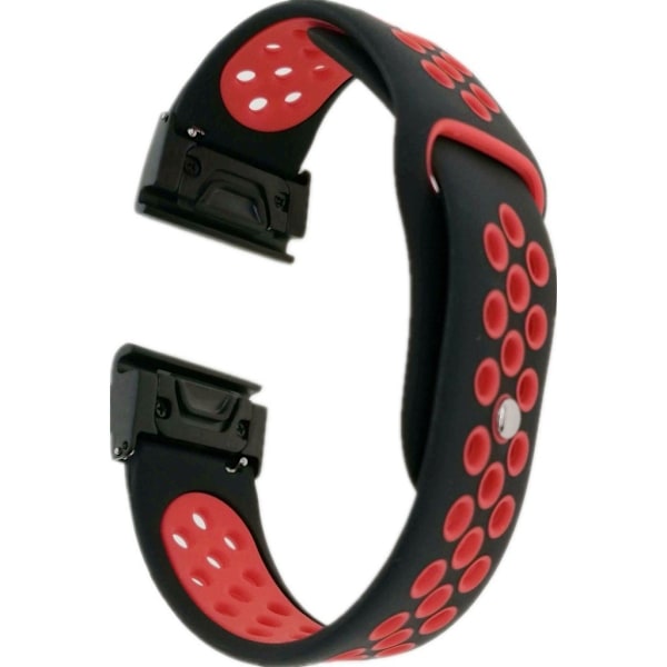 Garmin Fenix 5 / Forerunner 935 22mm tofarvet silikoneurrem - sort / rød Black