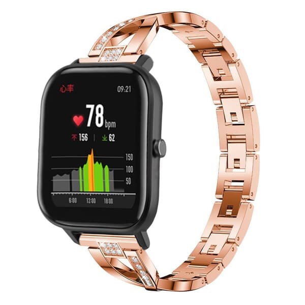 20 mm Amazfit X-formad klockarmband med strassstenar - Roséguld Rosa