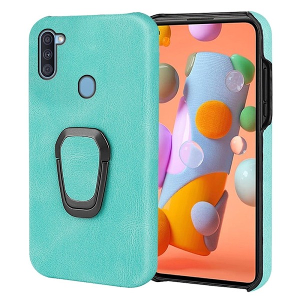 Stötsäkert läderfodral med oval kickstand för Samsung Galaxy M11 / A11 - Grön Grön