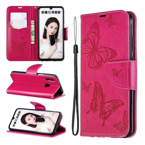 Butterfly läder Huawei P Smart 2019 fodral - Rosa Rosa