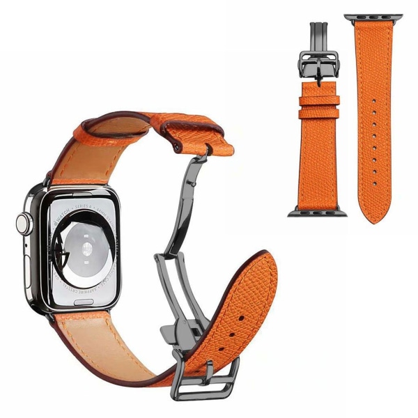 äkta läder svart spänne klockarmband för Apple Watch Series 6 / 5 40mm - orange Orange