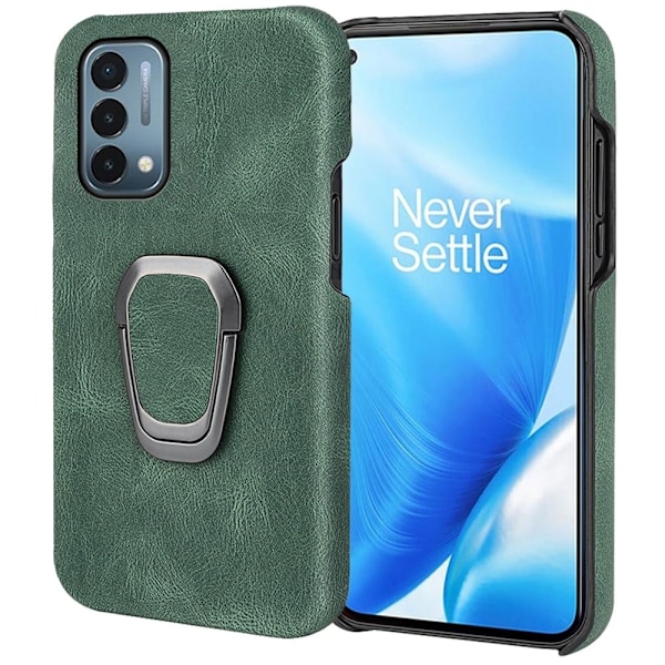 Iskunkestävä nahkasuojus soikealla jalustalla OnePlus Nord N200 5G:lle - Vihreä Green