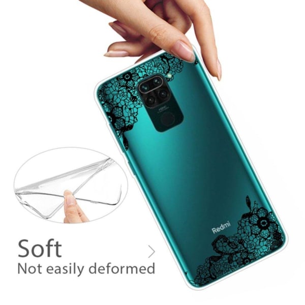 Deco Xiaomi Redmi Note 9 Cover - Sort Blomst Transparent