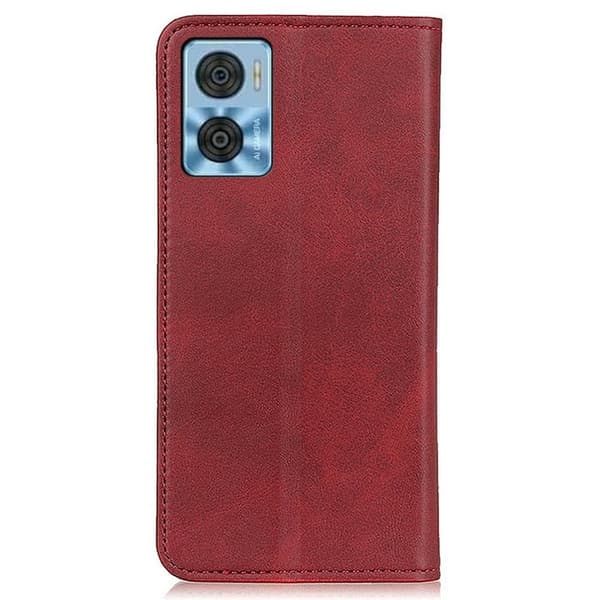 Flip Etui med Pung i Ægte Læder til Motorola Moto E22i / E22 - Rød Red