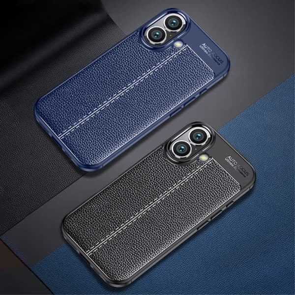 iPhone 16 Plus-etui Litchi Texture Fleksibel bakside Telefondeksel - Blå Blue