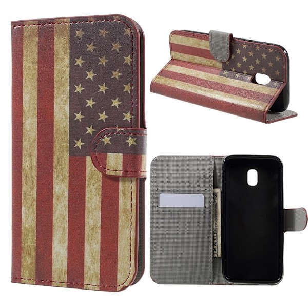 Samsung Galaxy J3 (2017) Beskyttende læder etui med magnet - US flag Multicolor