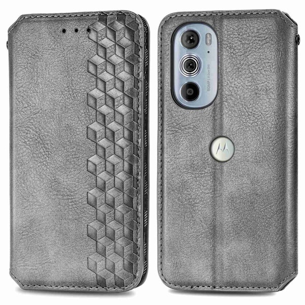 Läder Motorola Edge 30 Pro fodral med romb-design - Silver/Grå Silvergrå