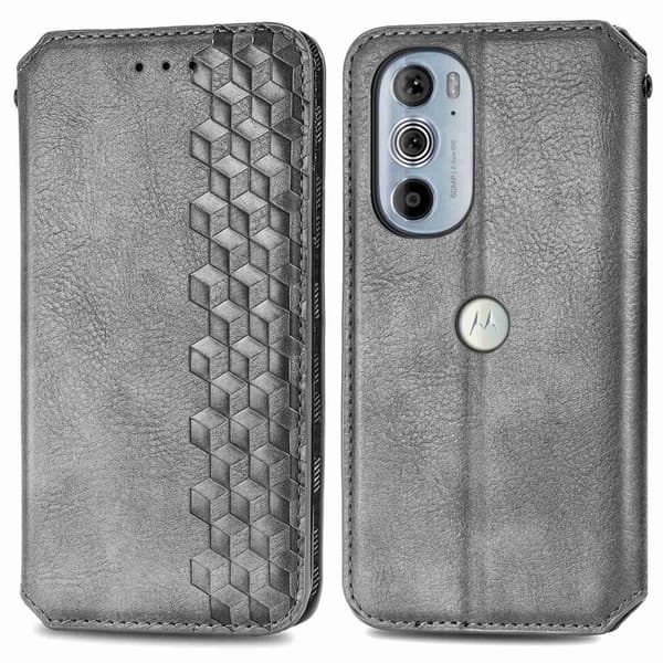 Læretui med A Stilfull Rhombus Imprint til Motorola Edge 30 Pro - Grå Silver grey