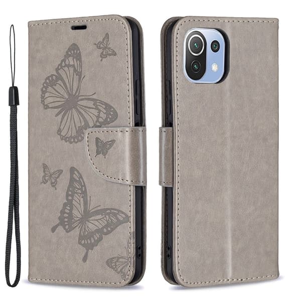 Butterfly Xiaomi 11 Lite 5g Ne / Mi 11 Lite 5g / 11 Lite Flippetui - Grå Silver grey