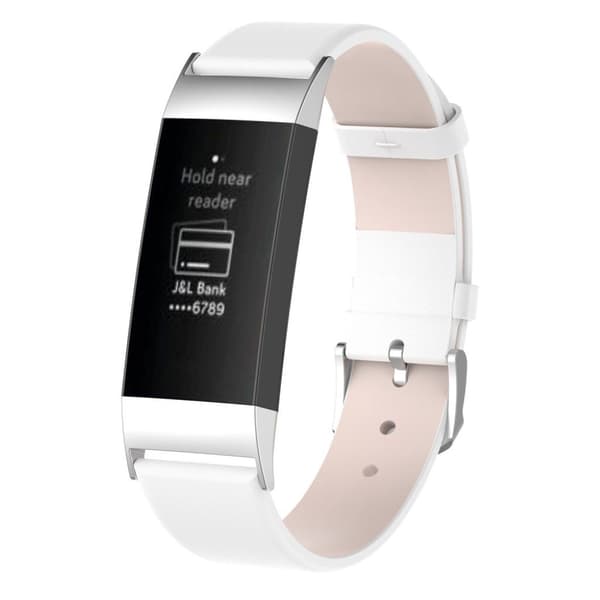 Fitbit Charge 3 ægte læder urrem - Hvid White