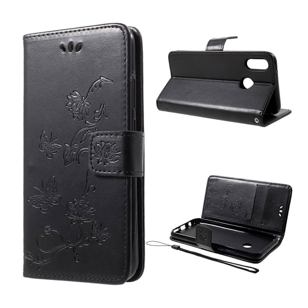 Huawei P20 Lite trykt sommerfugle etui - Sort Black
