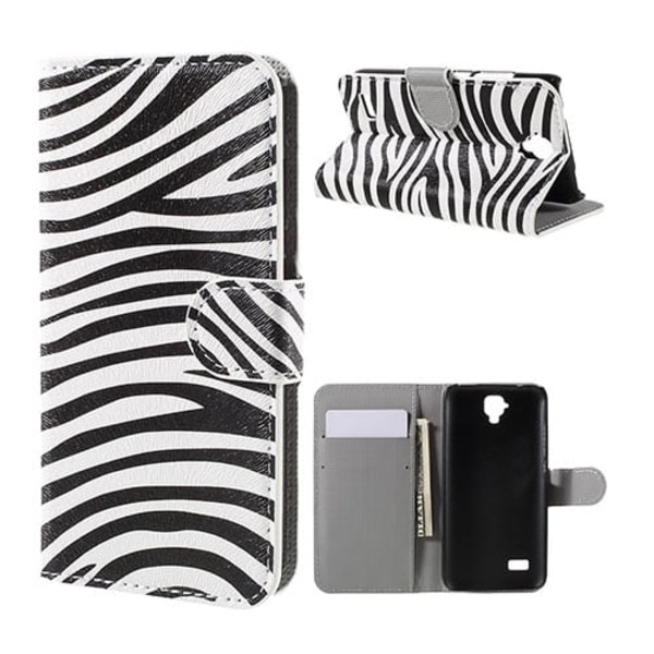 Moberg Läderfodral med Stativ och Korthållare för Huawei Y5 Y560 - Zebra Ränder multifärg