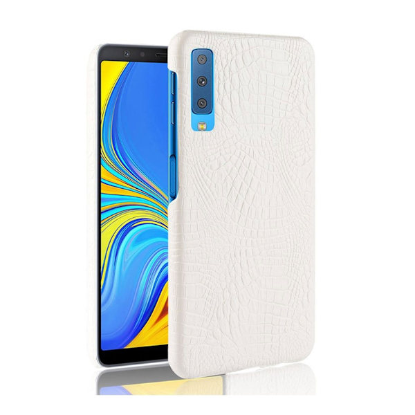 Samsung Galaxy A7 (2018) beskyttelsesetui i kunstlæder med krokodille tekstur - Hvid White