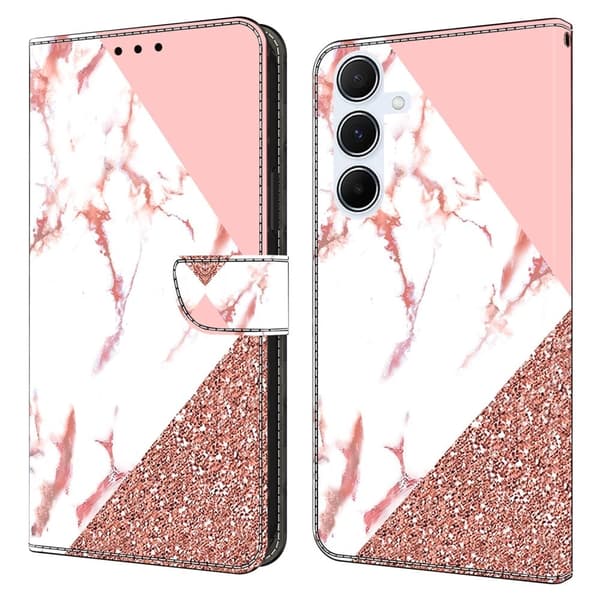 Samsung Galaxy A56 5G Plånboksfodral Mönster Tryck Stativ Läder Flip Telefonskal - Triangulär Marmor Rosa