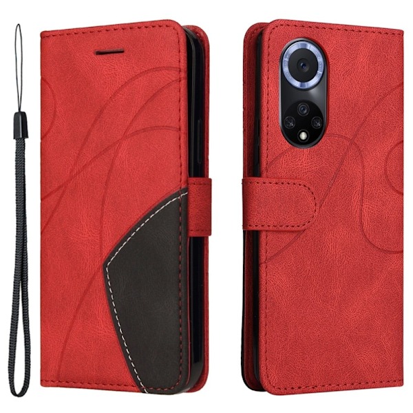 Texturerat läder Huawei Nova 9 / Honor 50 fodral med handledsband - Röd Röd