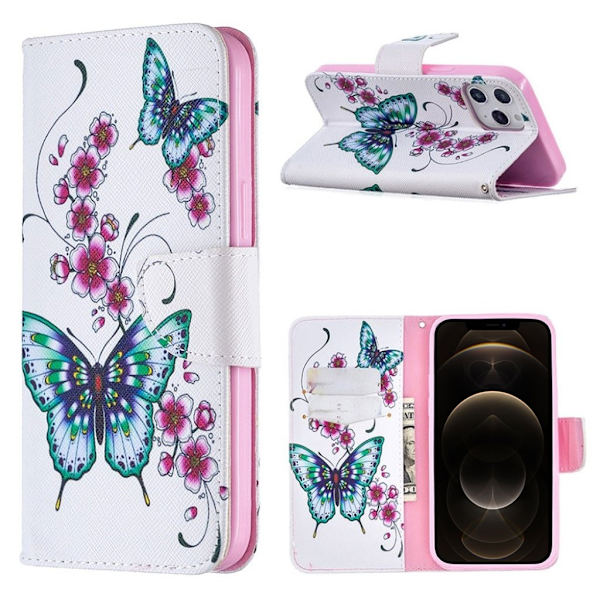 Wonderland iPhone 12 Pro Max Flippetui - Blomster og Sommerfugler Multicolor