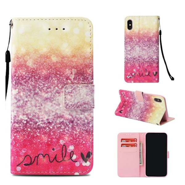 iPhone Xs Max mønstret læder flip cover - Smile Multicolor