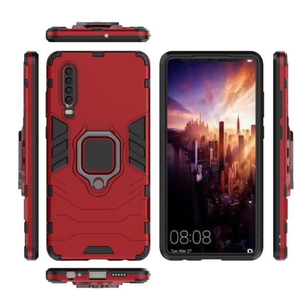 Huawei P30 Fingerring Kickstand Hybrid Etui - Rød Red