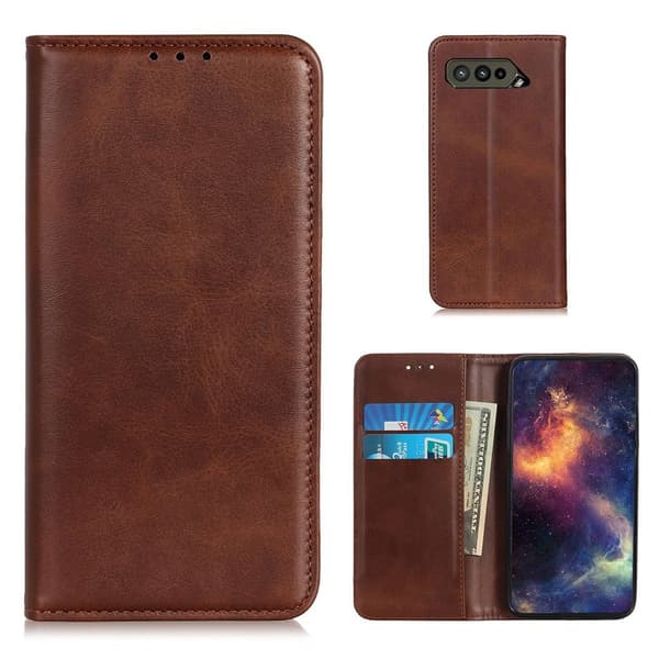 Flip Etui med Pung i Ekte Lær til ASUS ROG Phone 5 - Kaffe Brown