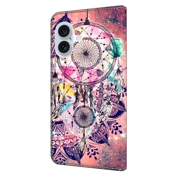 iPhone 16 Plus Etui med pung Mønster print Stand Leather Flip Phone Cover - Vindspil Pink