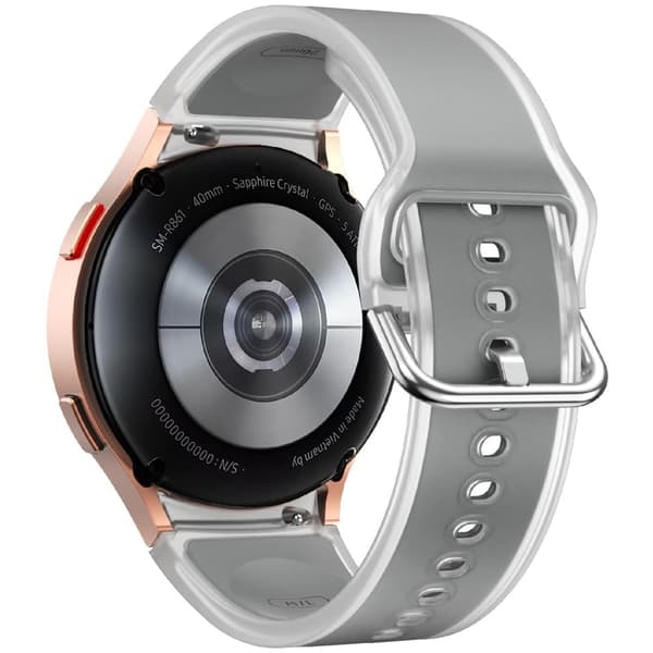 Samsung Galaxy Watch 20mm Transparent Design Watch Band Adjustable Silicone Strap - Transparent Light Grey Silver grey