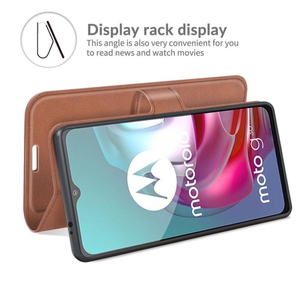 Wallet-style Læder Etui til Motorola Moto G30 / G10 - Lysebrun Brown