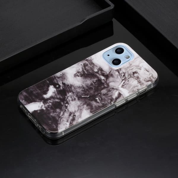 Marble iPhone 14 Etui - Black White Mix Black