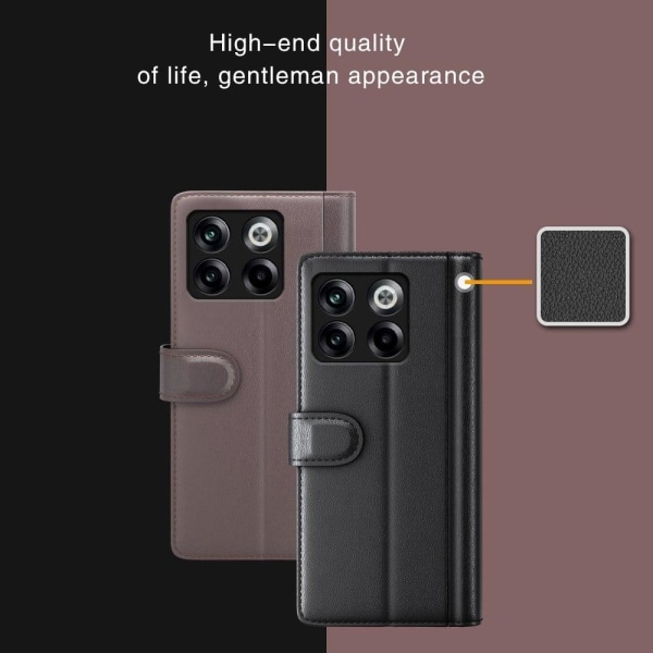 OnePlus Ace Pro / OnePlus 10T ægte læderetui med kreditkortlommer - Sort Black