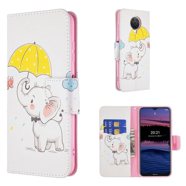 Wonderland Nokia G20 Flippetui - Elefant Holder en Paraply Multicolor