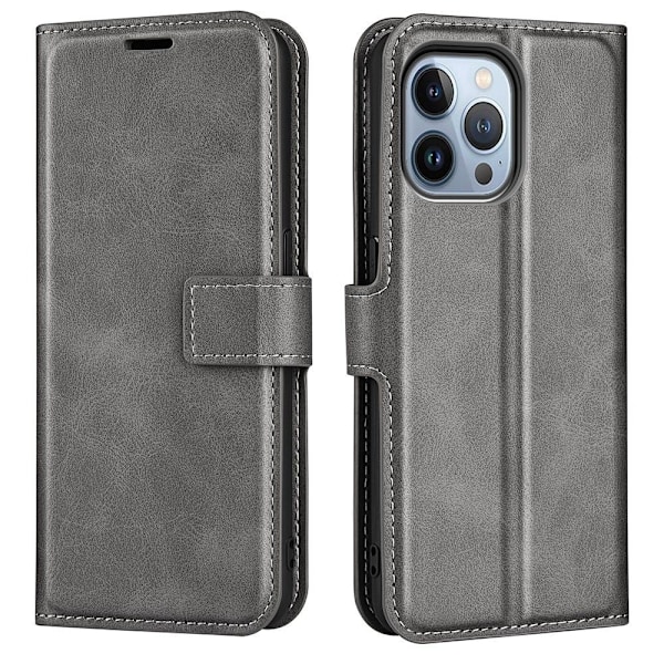 iPhone 14 Pro nahkainen lompakokkotelo - Harmaa Silver grey