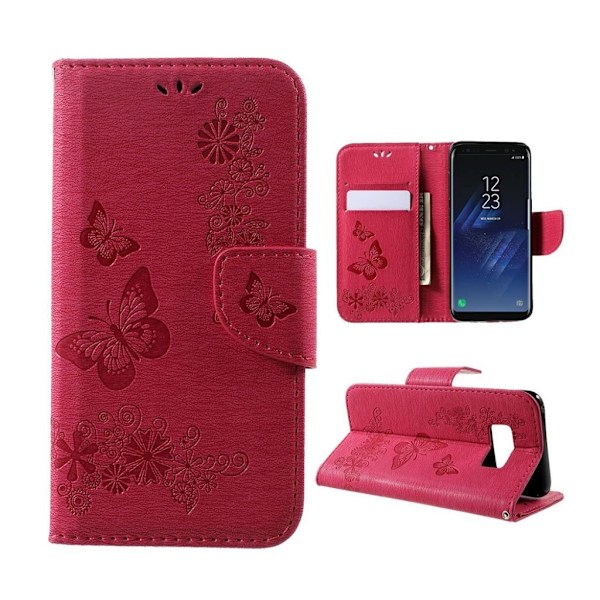 Butterfly läder Samsung Galaxy S8 fodral - Rosa Rosa