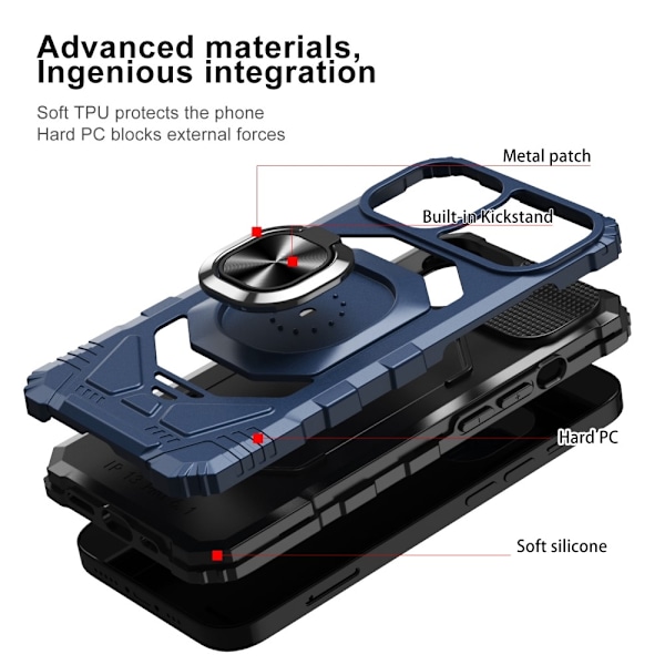 Slitstarkt hårdplastskal med mjuk insida och kickstand för iPhone 14 - Blå Blå