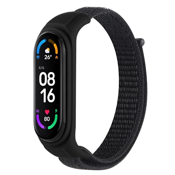 Xiaomi Mi Band 7 / 6 / 5 nylonkellohihna silikonisuojuksella - Musta Black