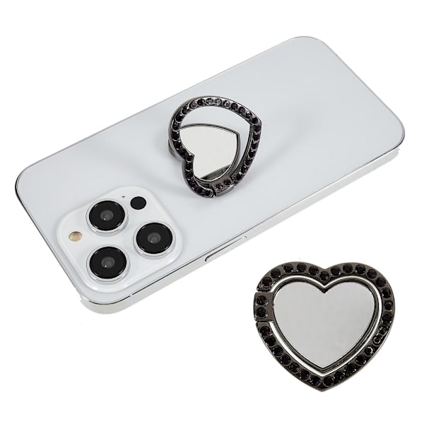 Hjerteformet rhinestone spejlstil smartphone ringholder - Sort Black