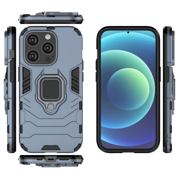 iPhone 14 Pro 6,1 tommer Drop Resistant Soft Flexible and Hard Bumpresistent Hybrid Cover Wear-resistant Phone Case med Ring Kickstand - Blå Blue
