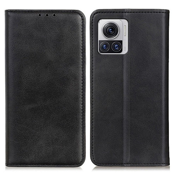 Flip Etui med Pung i Ægte Læder til Motorola Edge 30 Ultra / X30 Pro - Sort Black