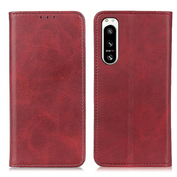 Flip Etui med Pung i Ægte Læder til Sony Xperia 5 Iv - Rød Red