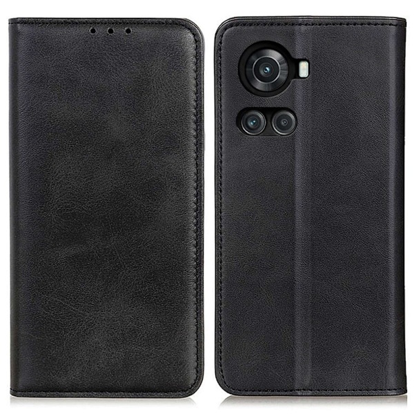 OnePlus 10R / OnePlus Ace lompakkokotelo, aitoa nahkaa - Musta Black