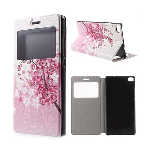 Moberg View Huawei Ascend P8 Lær Flip Case - Plumme Blossom Multicolor