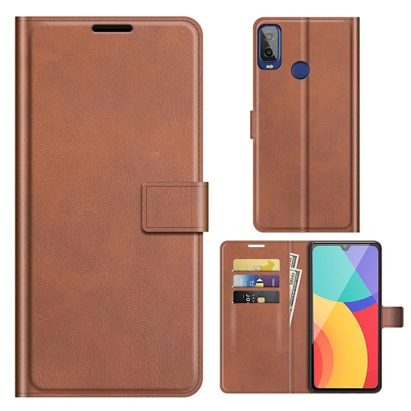Wallet-style Læder Etui til Alcatel 1l (2021) - Kaffe Brown
