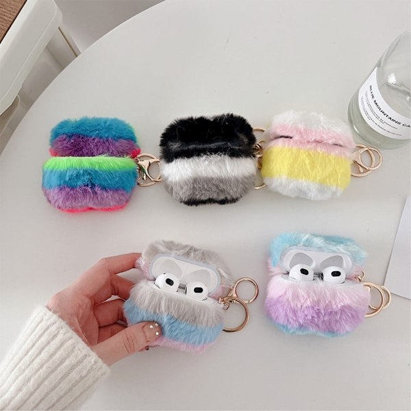AirPods 3 farverigt etui i imiteret pels med spænde - Lyserød / Gul / Hvid Multicolor