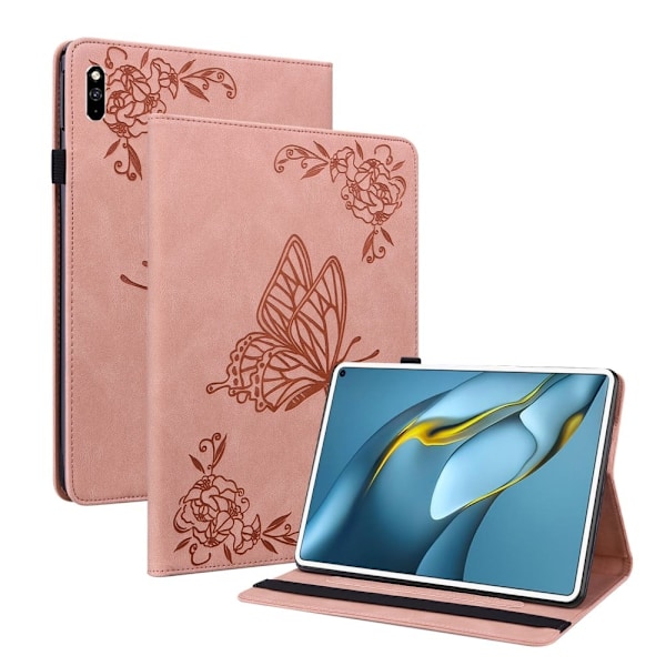 Huawei MatePad Pro 10.8 (2021) læderetui med sommerfugleblomstermønster - Lyserød Pink