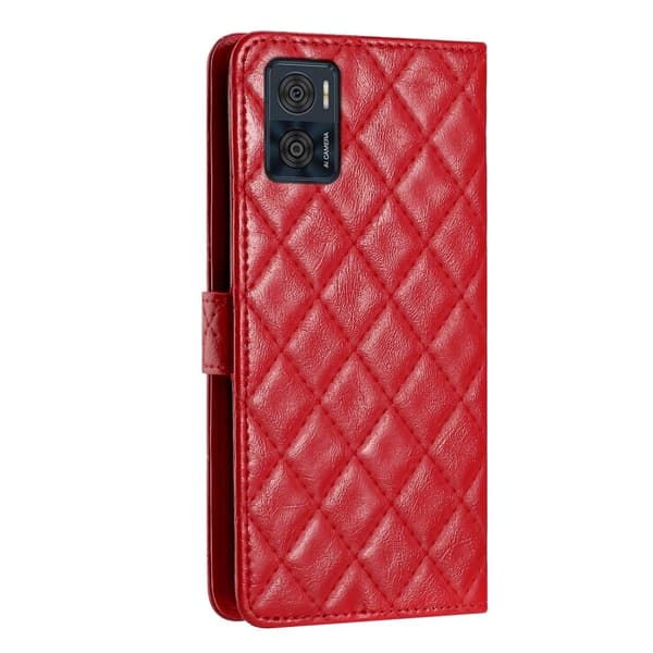 Funktionelt Motorola Moto E22 rombe etui med pung Red
