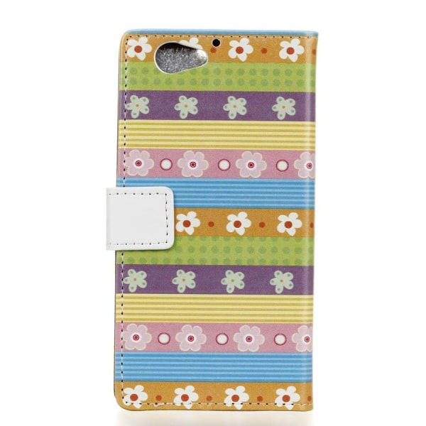 HTC A9s fleksibelt læder-etui m. kortholder - Farvede striber og blomster Multicolor