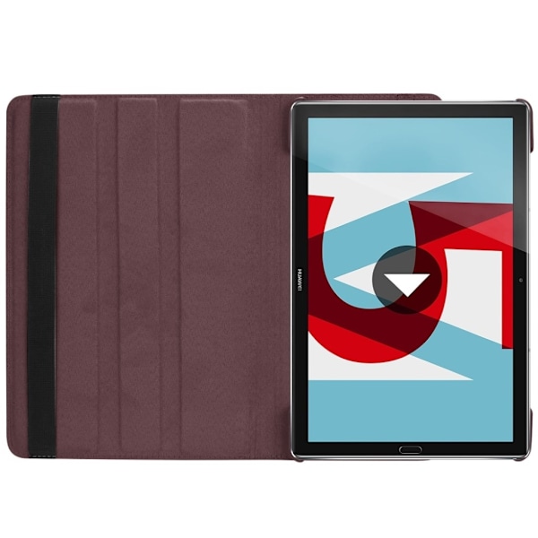 Huawei MediaPad M5 10 beskyttelsesetui i kunstlæder med Litchi overflade. Med stativ og elastisk rem - Brun Brown