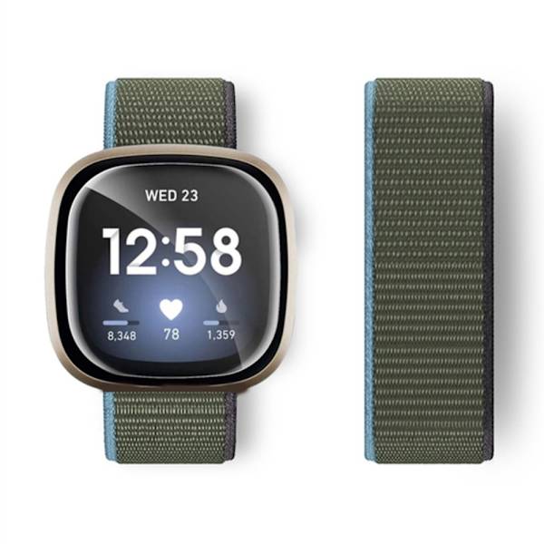 Fitbit Sense 2 / Versa 4 nylonrem - Mörk Olivgrön Grön