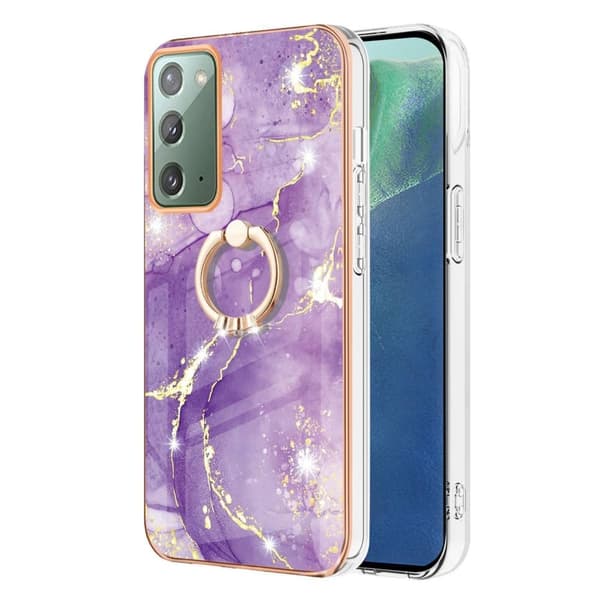 Marble Patterned Suojakuori With Ring Holder For Samsung Galaxy Note 20 5G - Violetti Marble Haze Purple