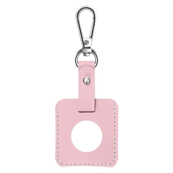 AirTags square shape leather cover with key ring - Pink Rosa