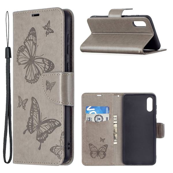 Butterfly Samsung Galaxy M02 / A02 Läppäkotelo - Harmaa Silver grey
